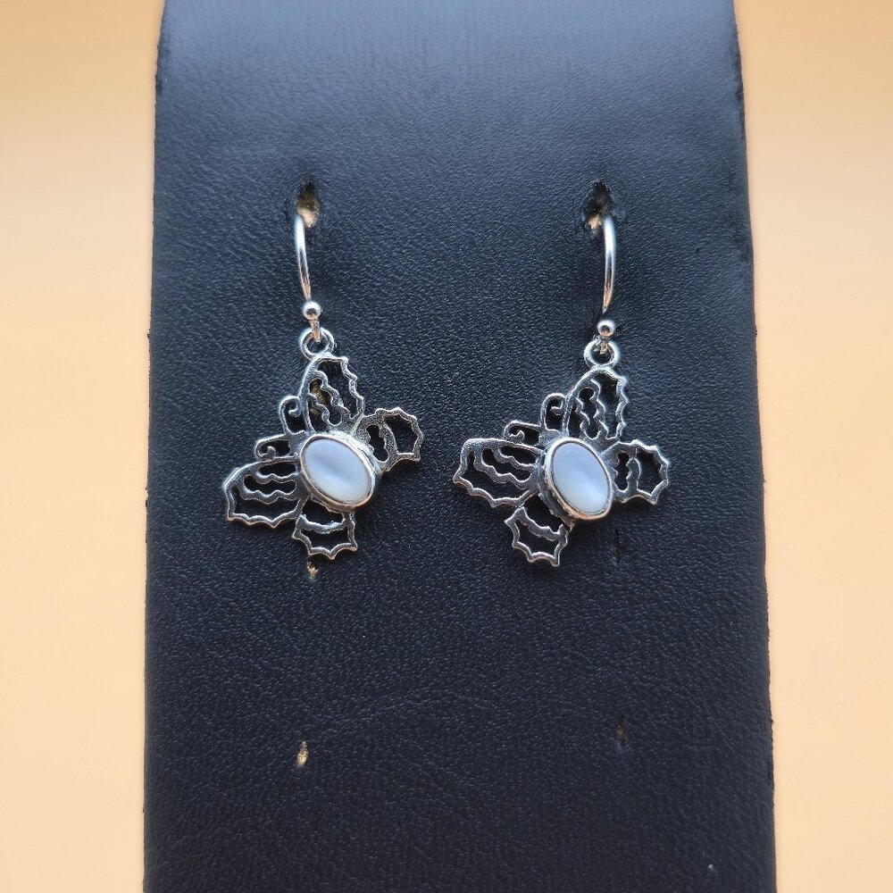 Sterling Silver Cat's Eye Stone Butterfly Earrings A4458